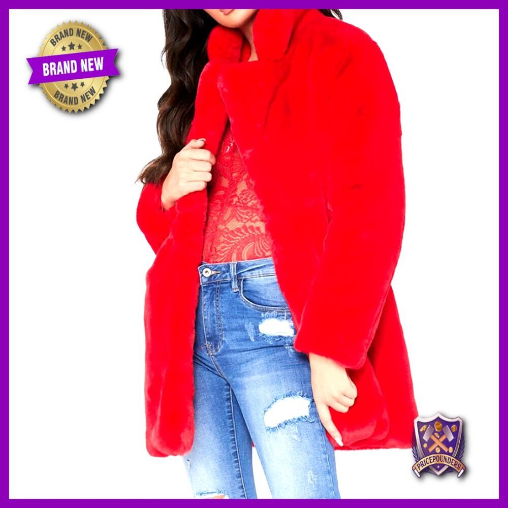 Oversized Faux Fur Coat Lapel Lined Winter Warm Chic Boyfriend Style Cozy